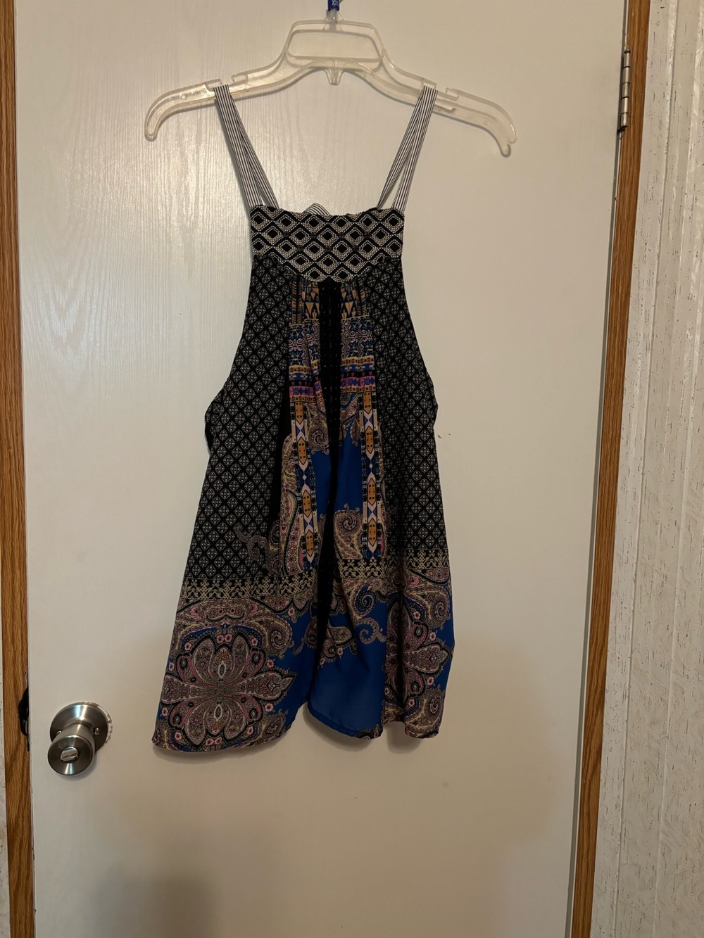 Esley Blue and Black Paisley Halter Tank Top